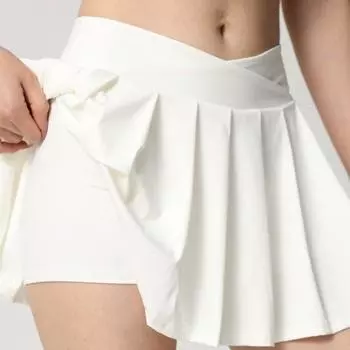 Юбка для йоги с высокой талией и складками для женщин — защитная, утягивающая, теннисная и бадминтонная юбка с задним карманом XL [65-72.5 kg] белый