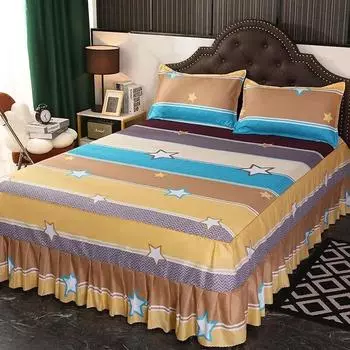 Юбка для кровати, цельный защитный чехол для матраса, простыня, покрывало, не садится, юбка для кровати, наволочка, комплект из трех предметов 120x200x38cm 1PC