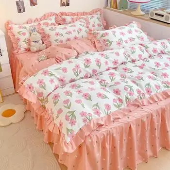 Юбка для кровати принцессы, простыня из четырех частей для девочек, кружевное одеяло, покрывало, постельное белье 1.5m bed