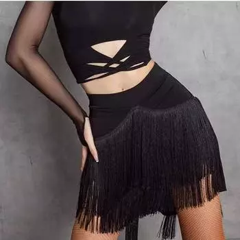 Юбка для латинских танцев, платье для сцены, женская одежда для самбы, вечерние костюмы для выступлений, сексуальные бальные юбки S чёрный