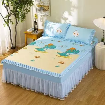 Юбка для летней кровати, летний коврик из ледяного шелка, можно стирать в машине, раскладной чехол на кровать, одинарный, двойной, кондиционер, мягкий коврик, комплект из трех предметов 1.2x2m +1 pillowcase