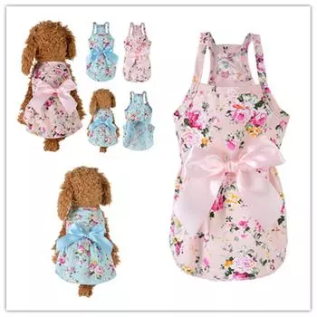 Юбка для питомца с бантом и цветочным принтом Юбка для питомца с бантом для щенка и котенка Тонкая юбка Ленточный бант Хлопковая одежда для собак Платье принцессы Аксессуары для питомцев L