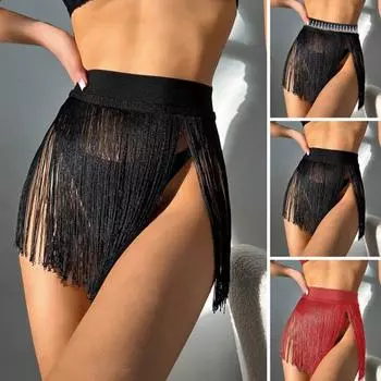 Юбка для плавания, накидка с высокой талией, однотонная, с кисточками, защита от солнца, пляжная юбка-бикини для бассейна, пляжа, горячего источника, сексуальный купальник L
