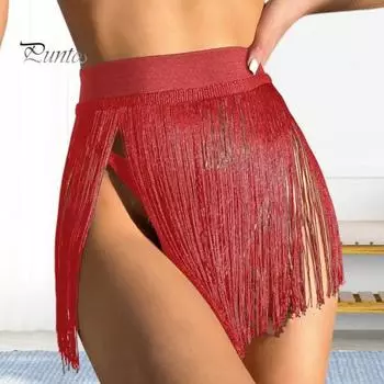 Юбка для плавания, накидка с высокой талией, однотонная, с кисточками, защита от солнца, пляжная юбка-бикини для бассейна, пляжа, горячего источника, сексуальный купальник S красный