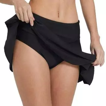 Юбка для плавания с высокой посадкой, двухслойная ткань, боковые разрезы, влагоотводящая спортивная юбка для атлетики со встроенными шортами L чёрный