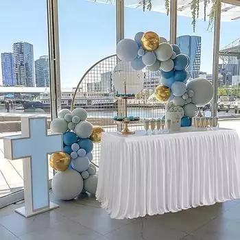 Юбка для праздничного стола, плиссированная скатерть для десерта на день рождения, чехол для свадебного праздничного стола, декор для детского душа, домашнего стола 4FT 78X122cm белый