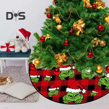 Юбка для рождественской елки, диаметр 48 дюймов, плюшевый воротник для рождественской елки с завязками, многоразовое праздничное украшение, зеленая юбка для рождественской елки в виде эльфа 120cm B
