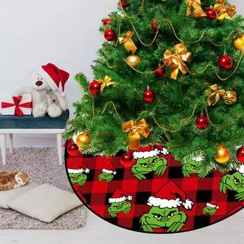 Юбка для рождественской елки, диаметр 48 дюймов, плюшевый воротник для рождественской елки с завязками, многоразовое праздничное украшение, зеленая юбка для рождественской елки в виде эльфа 120cm A