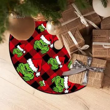 Юбка для рождественской елки, диаметр 48 дюймов, плюшевый воротник для рождественской елки с завязками, многоразовое праздничное украшение, зеленая юбка для рождественской елки в виде эльфа 120cm A