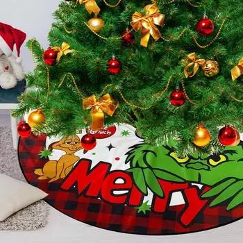 Юбка для рождественской елки, диаметр 48 дюймов, плюшевый воротник для рождественской елки с завязками, многоразовое праздничное украшение, зеленая юбка для рождественской елки в виде эльфа 120cm B