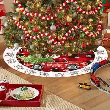 Юбка для рождественской елки Изысканный автомобильный узор Прочный мягкий коврик для рождественской елки для праздничного украшения 90m