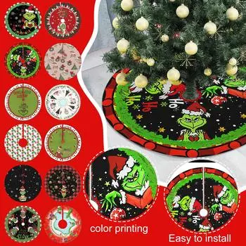 Юбка для рождественской елки Красная зеленая Веселая рождественская юбка-воротник для рождественской елки Мягкие рождественские праздничные украшения Милая праздничная юбка для рождественской елки One Size