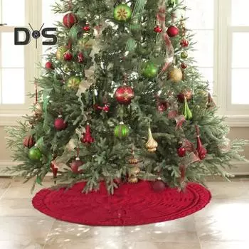 Юбка для рождественской елки, красно-белая юбка для елки, вязаная толстая деревенская рождественская елка, украшение для зимнего праздника, коврик для елки S красный