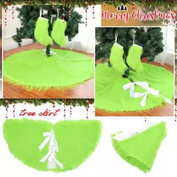 Юбка для рождественской елки, красно-зеленая, с воротником из мягкой рождественской елки, праздничное украшение One Size белый