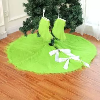 Юбка для рождественской елки, красно-зеленая, с воротником из мягкой рождественской елки, праздничное украшение One Size белый