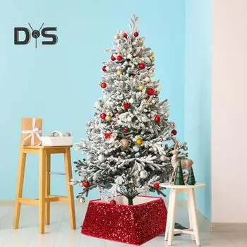 Юбка для рождественской елки, легко собираемая, блестящая, яркая, с кольцом для рождественской елки, чехол для семейного воссоединения, праздничная атмосфера, поставка красный