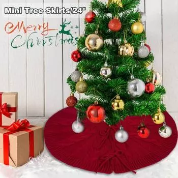 Юбка для рождественской елки, праздничная юбка для елки, вязаное красное нижнее украшение для елки, рождественские товары для дома для праздничных вечеринок 24Inch