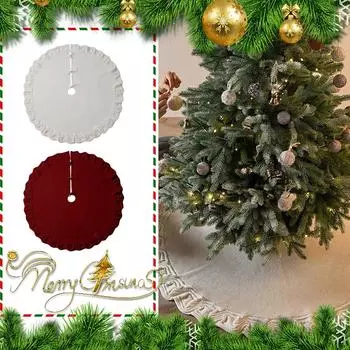 Юбка для рождественской елки, реквизит для украшения, вязаная рождественская подарочная клетчатая юбка для елки 48 дюймов One Size красный