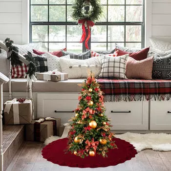 Юбка для рождественской елки, рождественское украшение, круглый орнамент, рождественский декор, для спальни, Purple Red