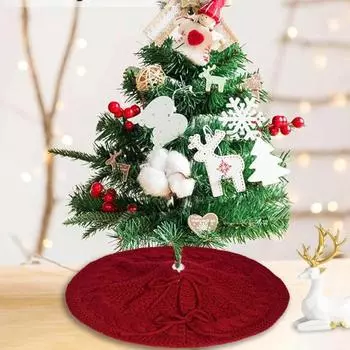 Юбка для рождественской елки Yousheng, маленькая толстая вязаная круглая юбка для елки, деревенское украшение для рождественской елки для праздничного декора фермерского дома и вечеринки красный