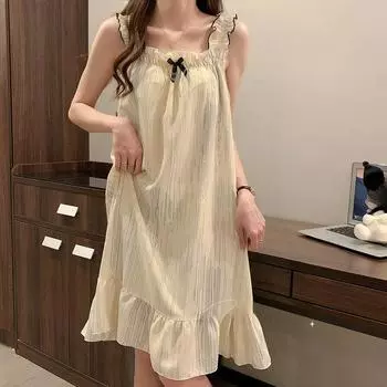 Юбка для сна, женские летние милые милые пижамы на бретельках, одежда для сна средней длины, платье, домашняя одежда, пижамные комплекты без рукавов для женщин M