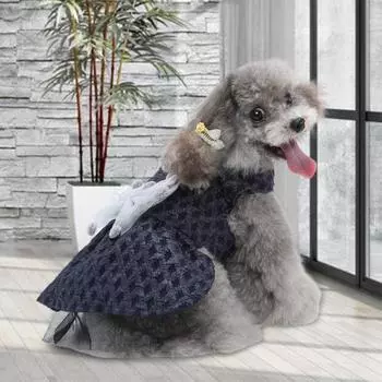 Юбка для собаки с кружевным краем и поясом с бантом Элегантное свадебное шелковистое платье принцессы для собак S чёрный