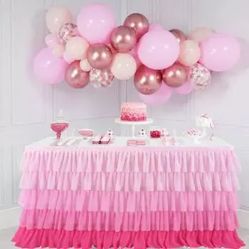 Юбка для стола прямоугольного и круглого стола, многослойная оборка, многоразовая, градиентная, радужная, для пляжных вечеринок, церемоний, дней рождения, вечеринок, украшений 6ft