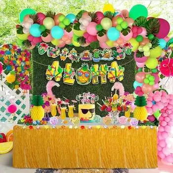 Юбка для стола Трава Луау Украшения для вечеринки Принадлежности для тропической гавайской вечеринки Сувениры Цветок жёлтый