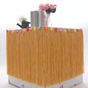 Юбка для стола в гавайском стиле с цветком, водонепроницаемая многоразовая плотная тропическая пляжная юбка в джунглях, украшение для вечеринки, юбка для стола из травы M розовый