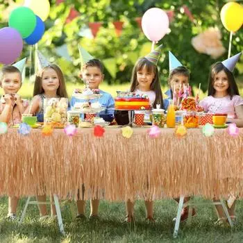 Юбка для стола в гавайском стиле с водонепроницаемыми кисточками из тропических цветов и травы для вечеринки в Луау армия зеленый