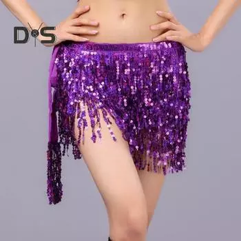 Юбка для танца живота, многослойный дизайн с пайетками, яркая цветная 4-слойная блестящая юбка, облегающая бедра, танцевальная сценическая юбка для косплея фиолетовый