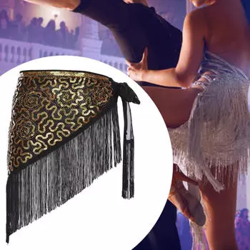 Юбка для танца живота с шарфом на бедрах для реконструкции пляжа Ча Лето Black