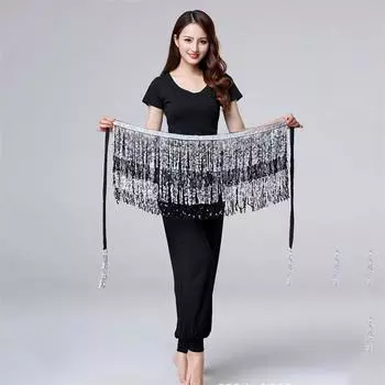 Юбка для танцев на бедрах Юбка с бахромой и пайетками Шарф на бедрах для танцев Юбка для женщин