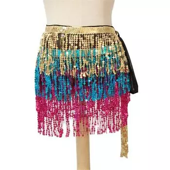 Юбка для танцев на бедрах Юбка с бахромой и пайетками Шарф на бедрах для танцев Юбка для женщин 3