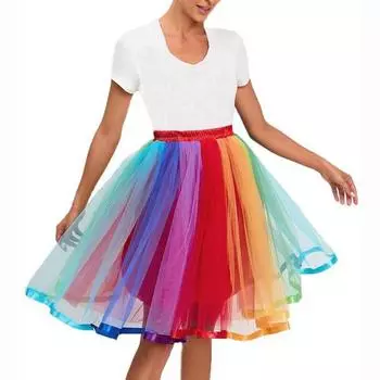 Юбка для танцев Rainbow с эластичным поясом и высокой талией, юбка-пачка миди, длина до середины икры, милая