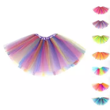 Юбка для танцев в стиле балета с цветными блоками для девочек, сетчатая юбка One Size шафрановый