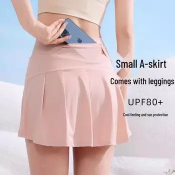 Юбка для тенниса из летнего шелка Ice Silk A-Line с высокой талией и защитой от солнца на подкладке S (80-100 lbs) серый