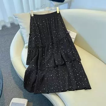 Юбка для женщин больших размеров с высокой талией, летняя новинка, юбка-торт А-силуэта 2XL