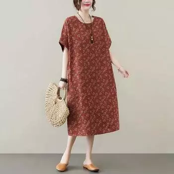 Юбка для женщин из хлопка, летняя, большого размера, свободная, цветочная, винтажная, повседневная, с принтом, мягкая, длинная, праздничные платья L красный