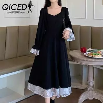 Юбка для женщин QICED больших размеров Fat Mm Age Reduction Юбка в стиле вестерн, облегающая, черное платье в стиле французской Хепберн S чёрный