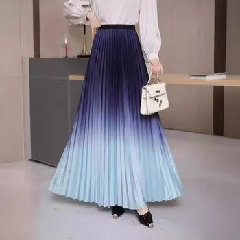 Юбка для женщин с градиентным цветом, юбка свободного покроя, весна-лето, простая плиссированная юбка one size