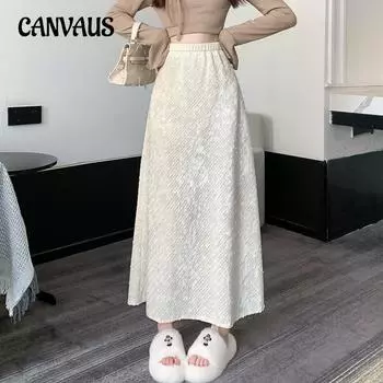 Юбка до середины тела с блестками, женская весенне-осенняя эластичная юбка трапециевидной формы средней длины с высокой талией, драпированная темпераментная длинная юбка S чёрный