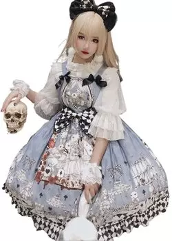 Юбка-джемпер в стиле Лолиты, платье без рукавов для косплея Alice длиной до колена, светло-голубое [Lady Lazy]