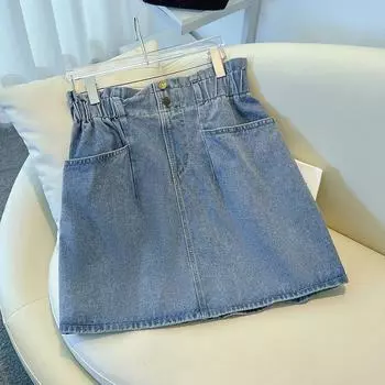 Юбка джинсовая для рабочей одежды больших размеров для женщин, летняя, новая юбка А-силуэта 2XL