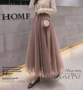 Юбка Fairy Mesh с высокой талией для женщин: Весенне-летняя трехслойная марля, средней длины, с широкими качелями One Size абрикосовый