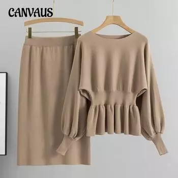 Юбка-фонарик с длинными рукавами и бедрами, женский свитер, весна-осень, большие размеры, стиль знаменитости, темперамент, юбка, костюм 14.55 хаки