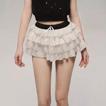 Юбка-фонарик с ультранизкой талией в стиле Лолита, белая короткая юбка с вышивкой, элегантная сексуальная юбка-полуюбка y2k S белый