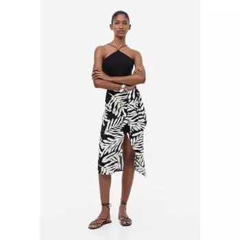 Юбка H&M из льняной смеси с запахом, черная с рисунком листьев 1163972006
