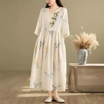 Юбка хлопковая женская большого размера весна-лето с длинным рукавом свободная винтажная повседневная удобная длинная юбка платья M белый