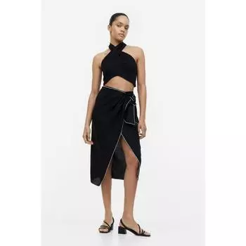 Юбка HM из льняной смеси с запахом, черная 1163972004 32EUR 32P